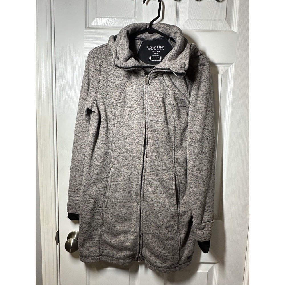 Calvin Klein Performance Womens Long Knit Jacket With Removeable Hood-Size Large